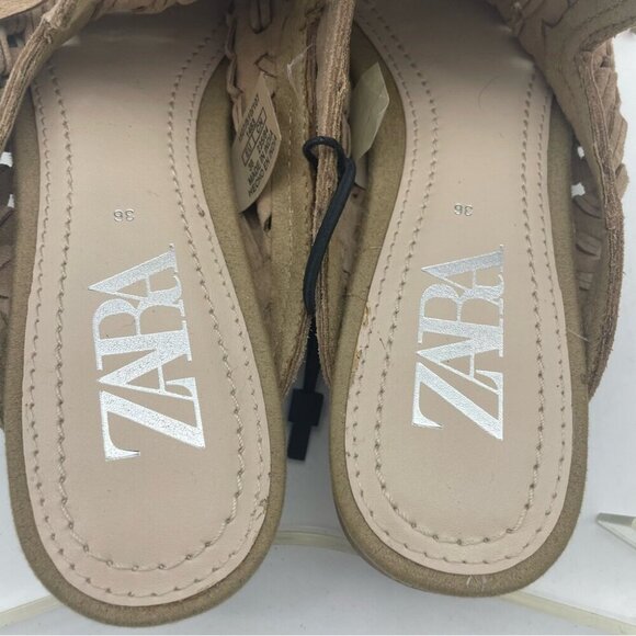 NWT  Zara Women Flat braided leather mules with tassels, Sz 36 - Picture 10 of 16
